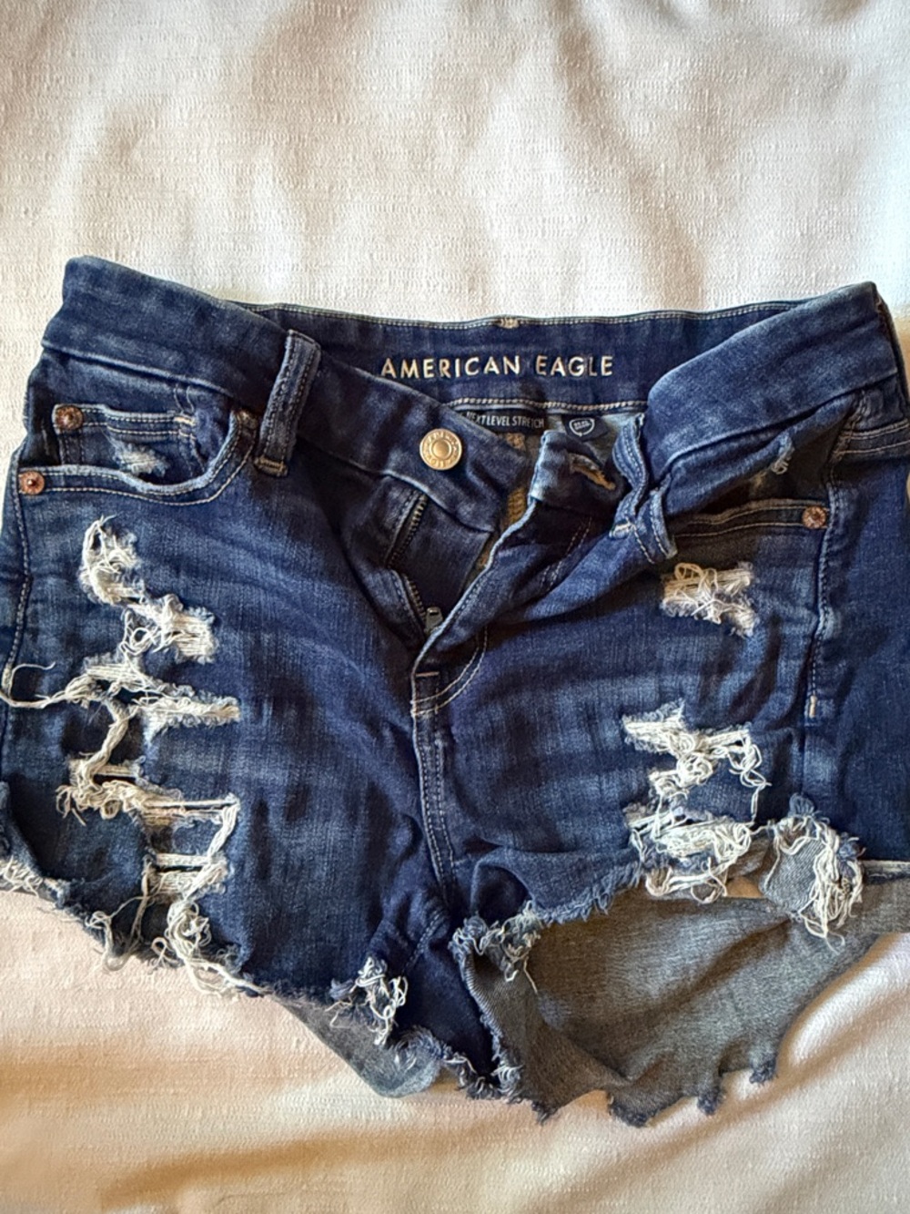 American Eagle Outfitters Distressed Dark Blue Denim Jean Shorts